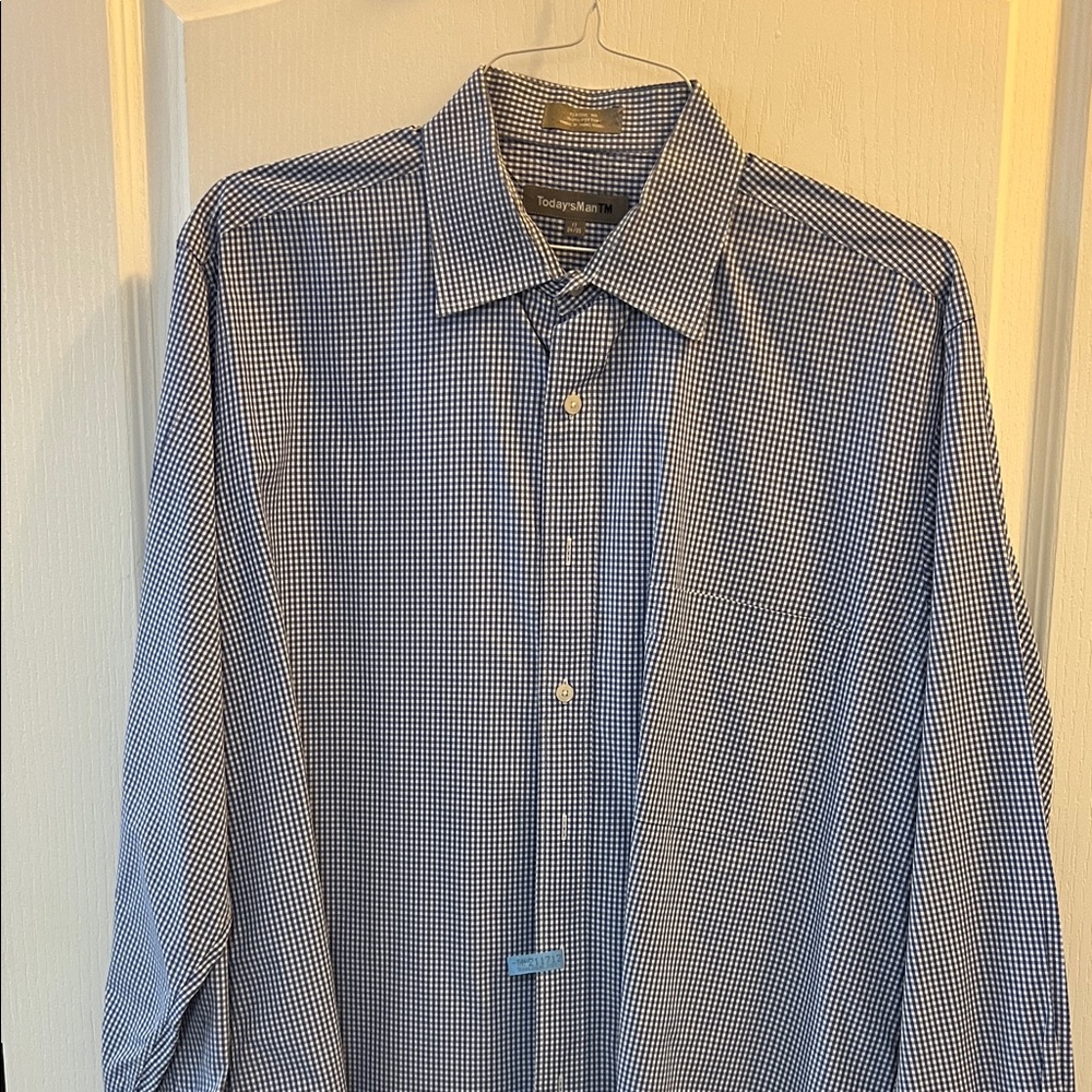 Men's Blue Checkered Dress Shirt